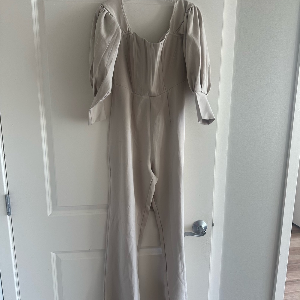 Pretty little things Elegant Cream Jumpsuit with Puff Sleeves